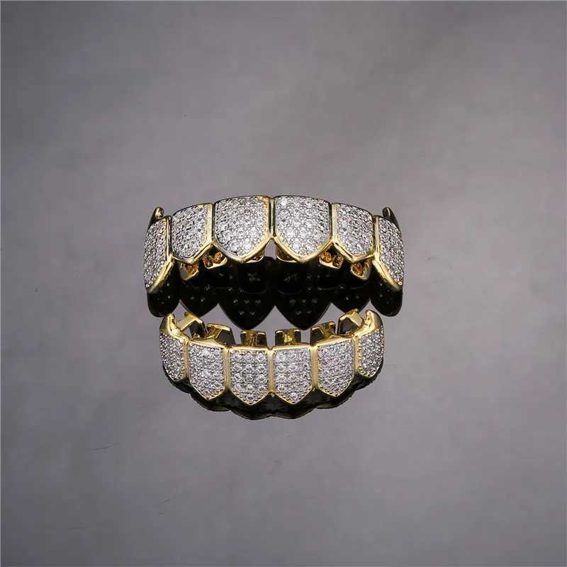 Hip Hop Iced Out Teen Grillz Caps cubic zirconia micro paving top and bottom charming grill set mens jewelry box packaging gift W250412