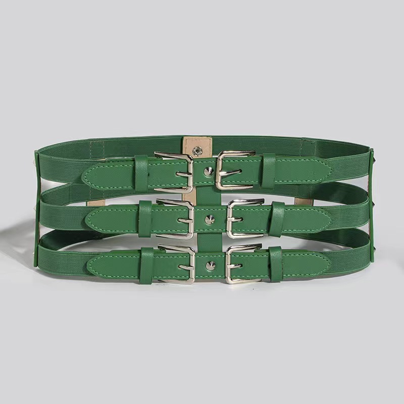 Wide new elastic hollow waistband, fashionable versatile, with three rows of buttons and adjustable splicing
