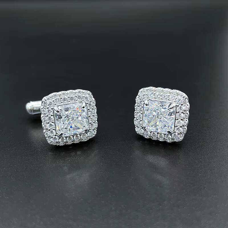 Customized Luxury 925 Sterling Silver Inlaid Gemstone Moissanite Moissanite Crystal Elegant Cufflinks for Men