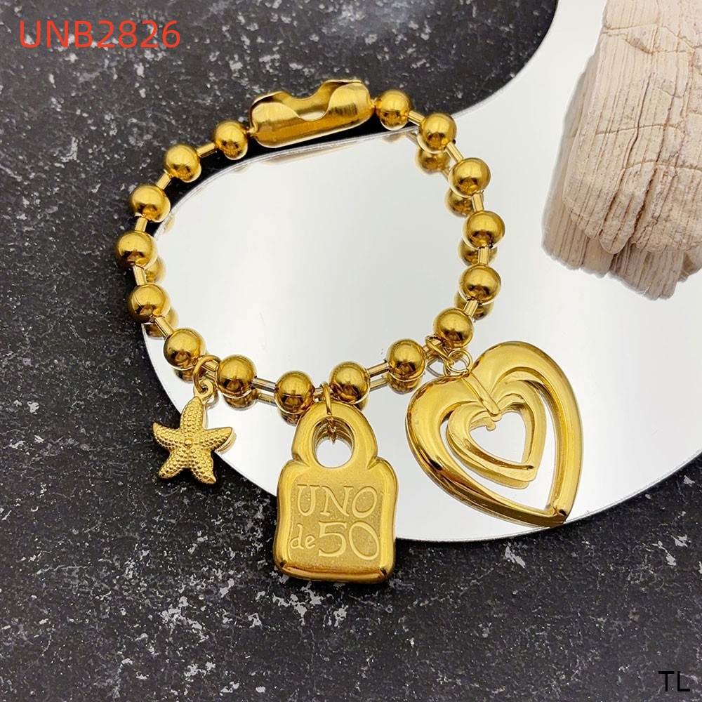 Fashion Women Girls Silver Gold Stainless Steel Round Ball Bead Lock Key Oil Letter Uno de50 Chain Bangle Bracelets Jewelry Pulsera A Gift