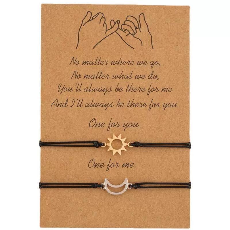 Friendship Bracelets - Adjustable Black Cord with Gold Sun and Sier Moon Charms