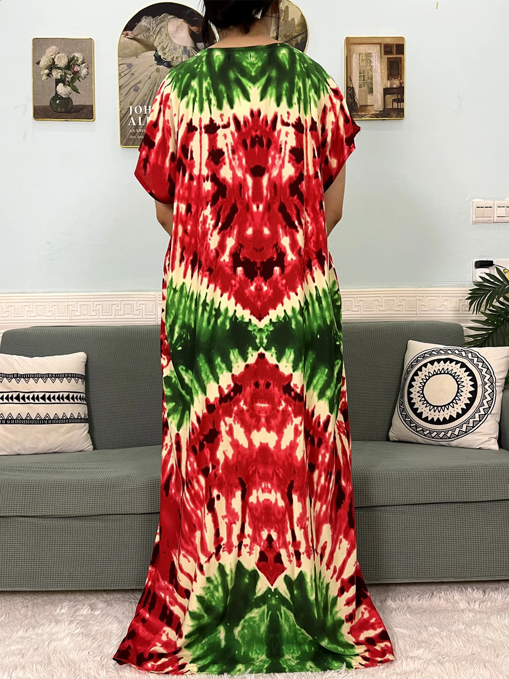 Muslim Cotton Abayas Womens Decal Printed Caftan Marocaine Robe Boubou African Islamic Dress 250411