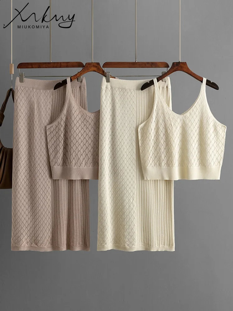Summer Skirts And Tops Two Pieces Woman 2 Piece Sets Outfit Sexy Hollow Out Suit Crop Camis Beach Outfits Women Skirts Sets 250411