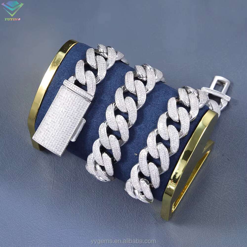 Hiphop 18mm VVS Diamond Cuban Link Chain GRA VVS Moissanite 925 Sterling Silver Gold Plate Fine Jewelry Necklaces Bracelets