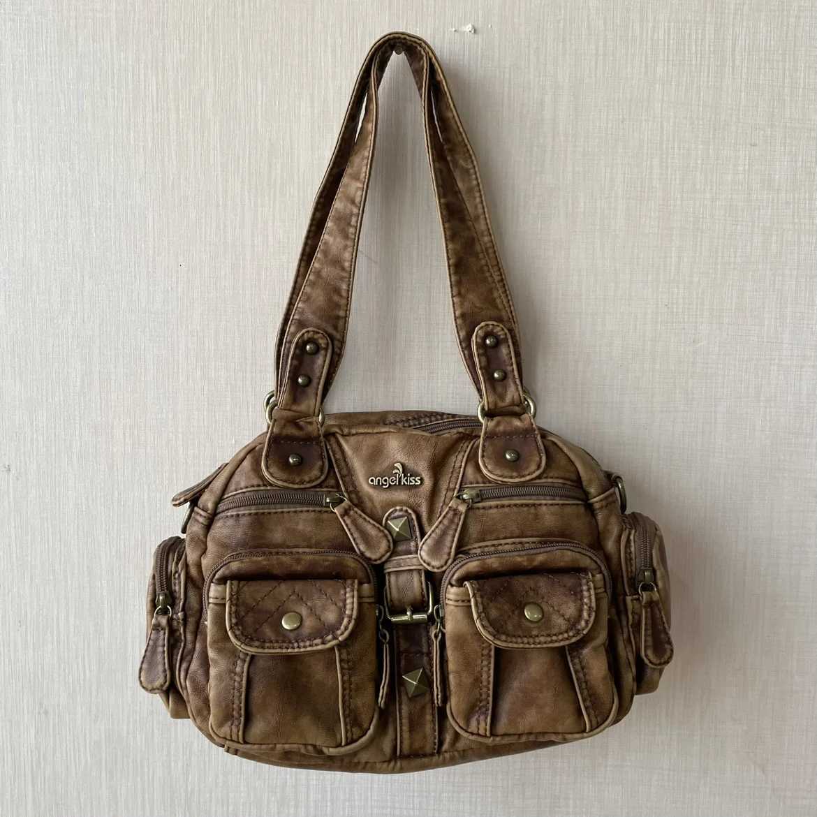 Angelkiss Women Handbags Y2K PU Satchel Top-handle Purses and Handbags Dumpling Pack Shoulder Bags Phone Money PackW251111