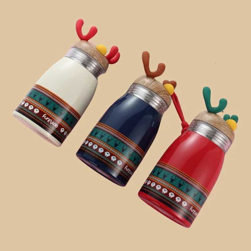 Christmas Portable Handle Cartoon Insulated Cup with Christmas Reindeer Design 304 Stainless Steel Suitable for Students Y251112