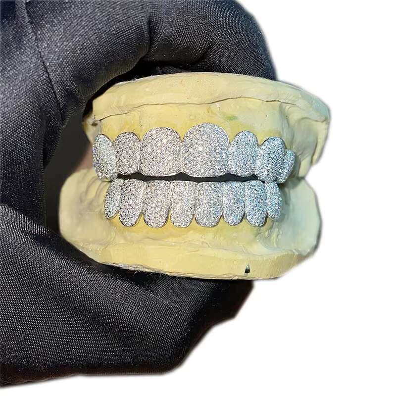 Custom S925 Silver Iced Out VVS Moissanite Grillz Teeth Can Diamond test Men Hiphop Jewelry
