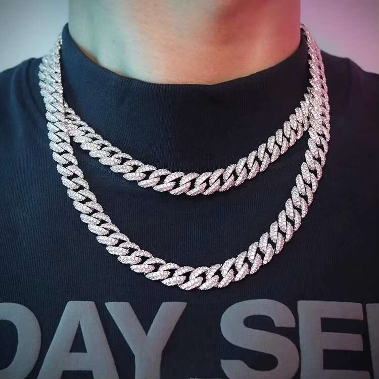Fast Shipping Moissanite Diamond Hip Hop Jewelry 925 Sterling Silver 6mm 9mm 13mm Iced Out 2rows Cuban Link Chain Men Necklace