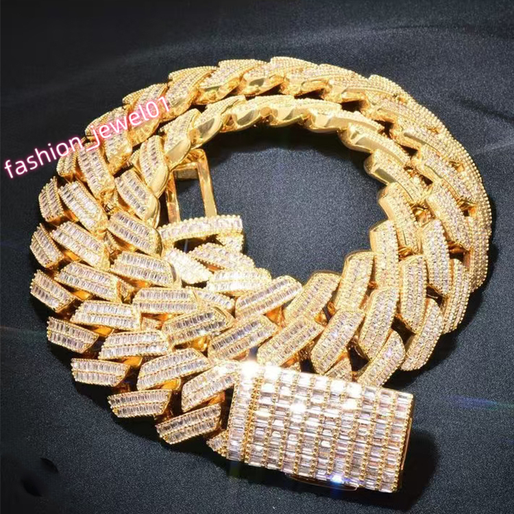 Custom 20mm Baguette Cuban Link Chain Rapper Necklace Fine Jewelry S925 Silver VVS Baguette Moissanite Cuban Chain for Men