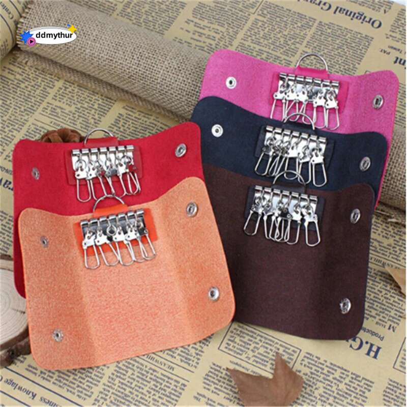 Portable Leather Housekeeper Holders Car Keychain Key Holder Case Unisex Wallet Cover Simple Solid Color Storage Bag ddmythur