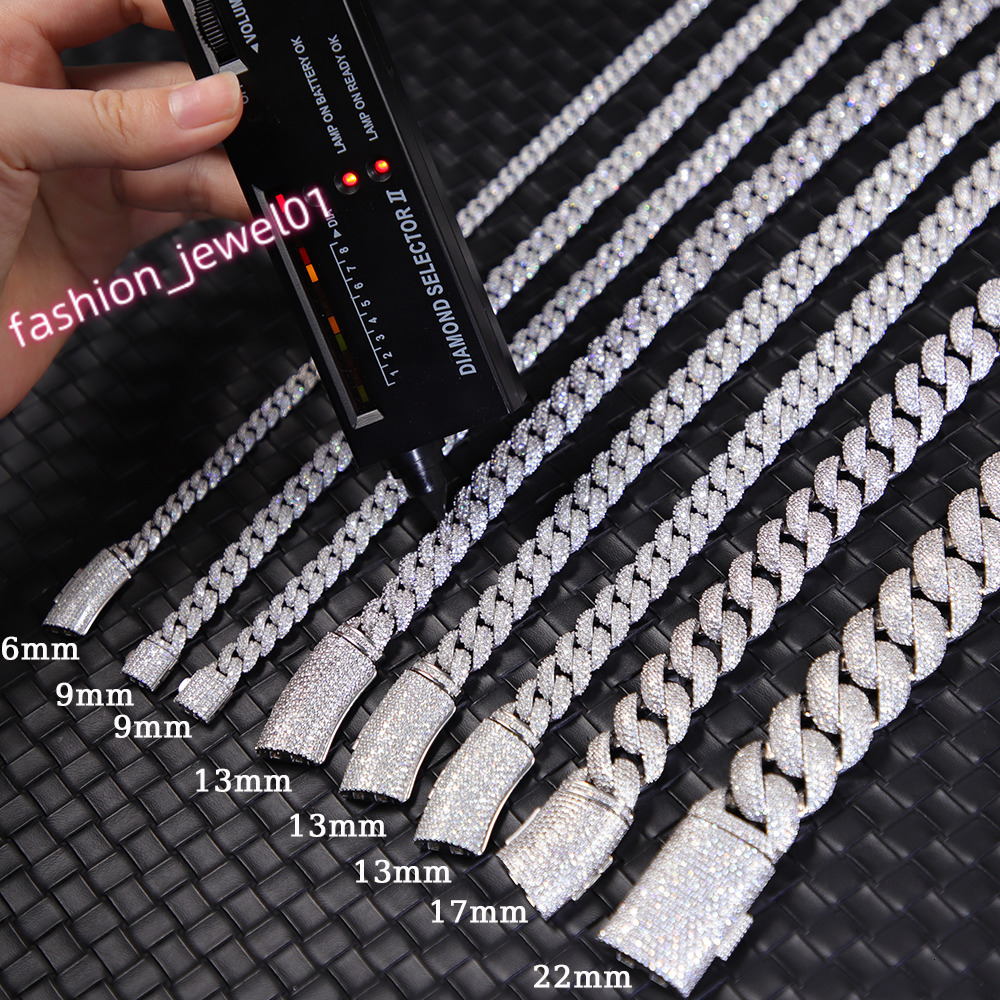 Hot Sale VVS Moissanite Diamond Chain 6mm-13mm S925 Sterling Silver Cuban Link Mens Hip-Hop Fine Jewelry Necklace