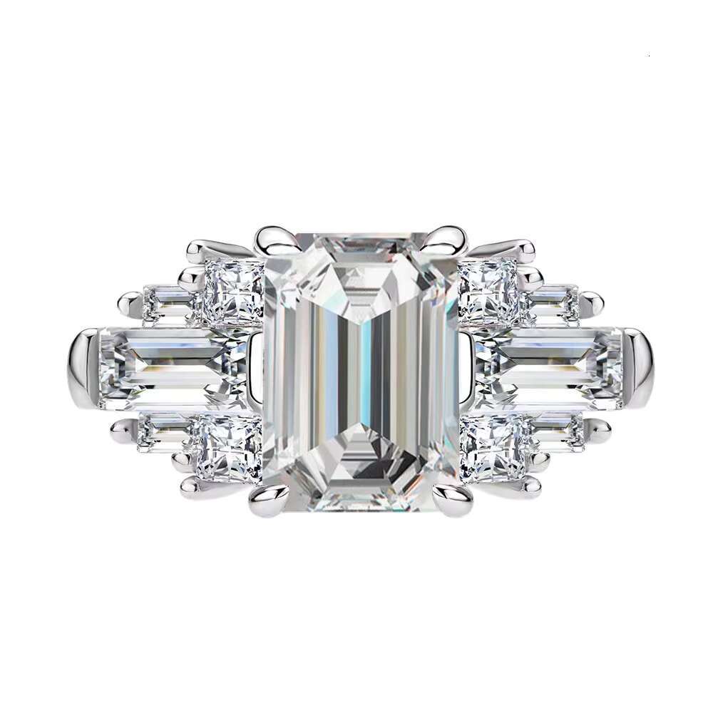 Wholesale 4ct Moissanite 8*10mm Emerald Cut 925 Sterling Silver Womens Wedding Rings for Parties and Engagements