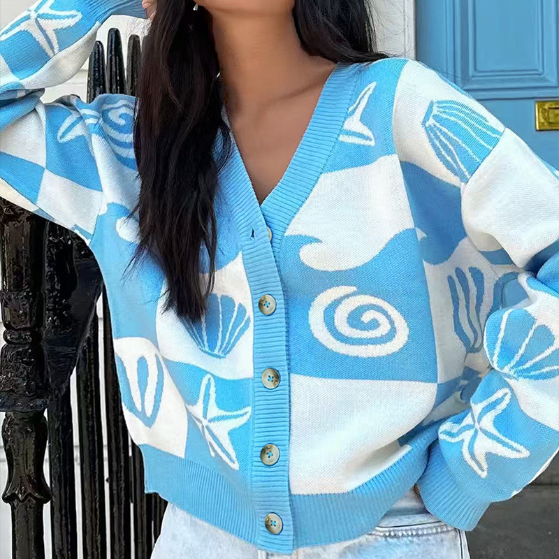 Women's color-block sweater cardigan long-sleeve, loose sweater that's a best-seller during the back-to-school season---NBL170