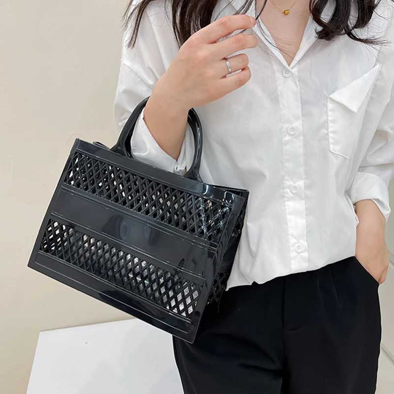 Fashion Jelly Buns Tote Bags For Women Luxury Designer Handbags Purses 2024 New In PVC Hollow Top Handle Large Capacity ShoulderC250412