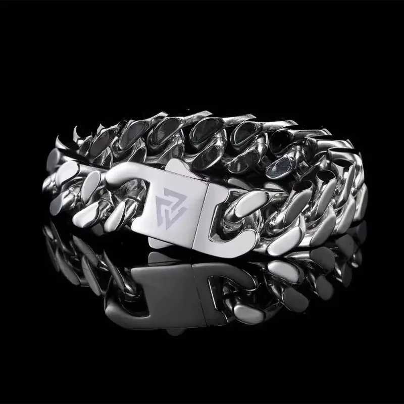 Punk Hip Hop Cuban Chain Mens Bracelet Stainless Steel Fine Polished Chain 7mm/9mm Four Sides Cut Boyfriend GiftC250411