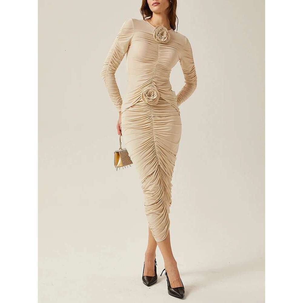 TWOTWINSTYLE Spliced Appliques Two Piece Set For Women Round Collar Long Sleeves Top High Waist Skirt Slimming Sets Female New