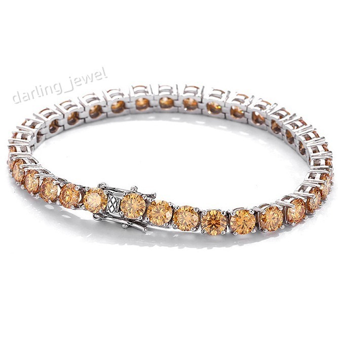 925 Sterling Silver VVS Original Color Champagne Moissanite 3mm 4mm 5mm 6.5mm Tennis Bracelet for Women Ladies
