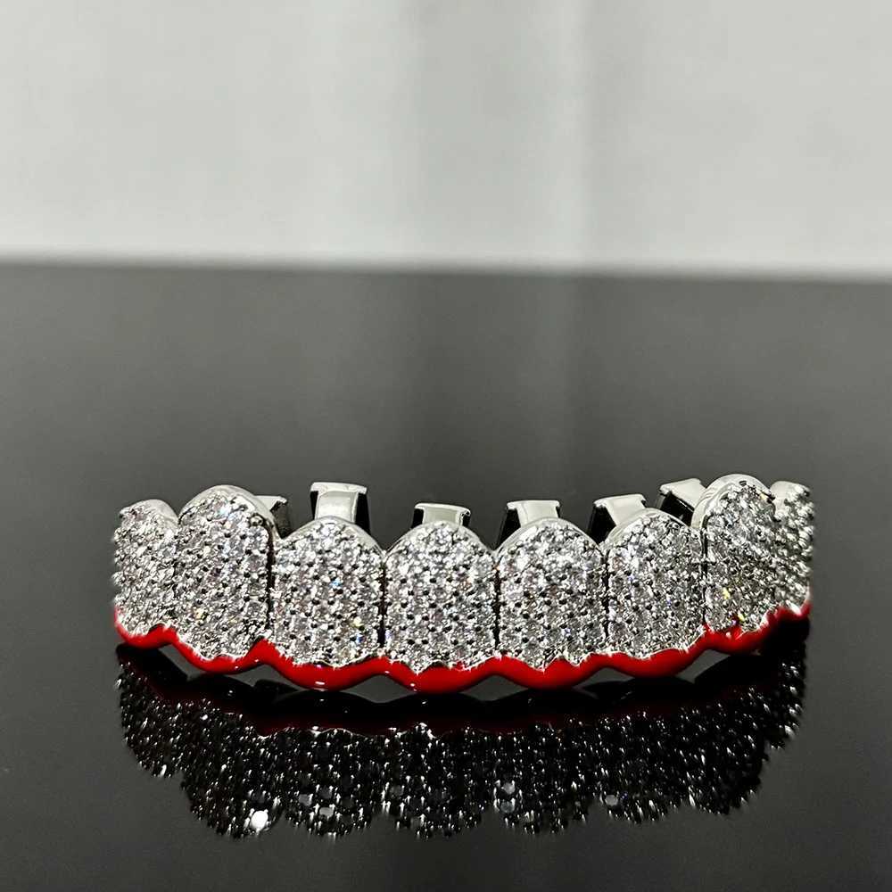 YONGX Top Bottom 8/8 Full CZ Stone Charm Teeth Grill Hip Hop Shining Zircon Teeth Hat Mens Jewelry Gift W250412