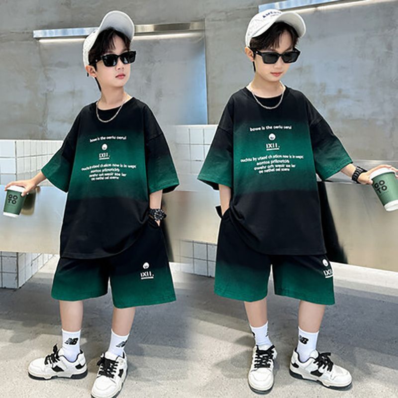 Ddmyshoesvip Children S Short Sleeved New Mid Size Two Piece Set Boys Summer Clothing Children S Sportswear Trend