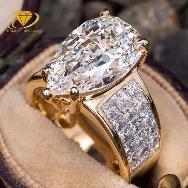 Custom Gorgeous Pear Cut 9.0ct Moissanite Diamond/Lab Grown Diamond Silver 10k 14k 18k Gold Ring Wedding Engagement Ring for Men