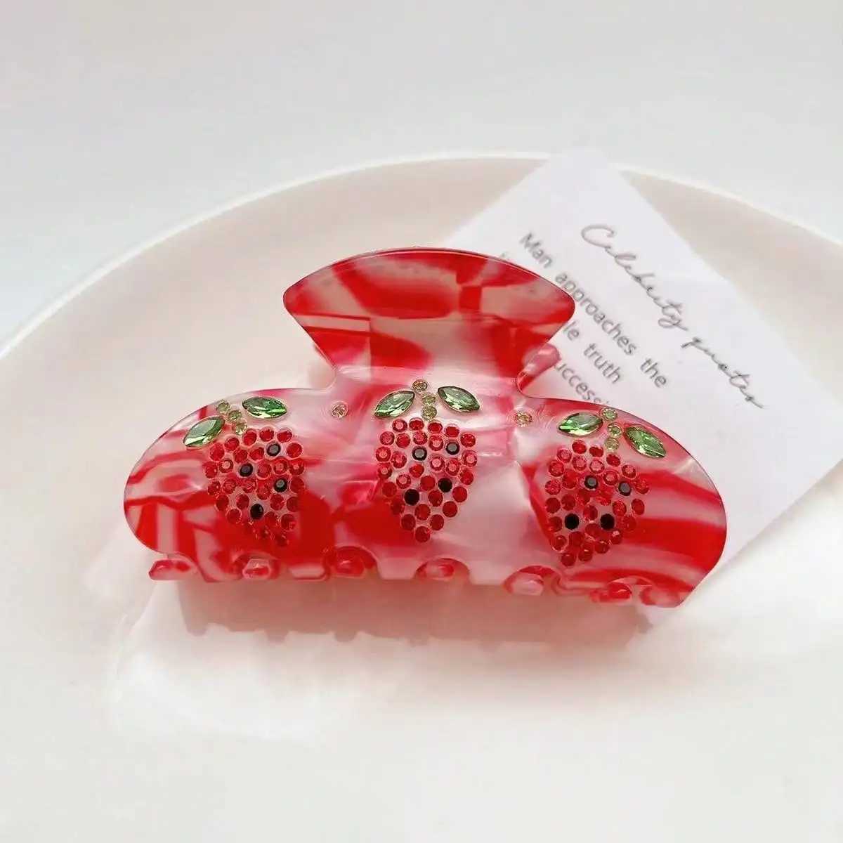 1 piece of sweet water diamond acetate hair clip fresh fruit strawberry board hair clip Y2504012
