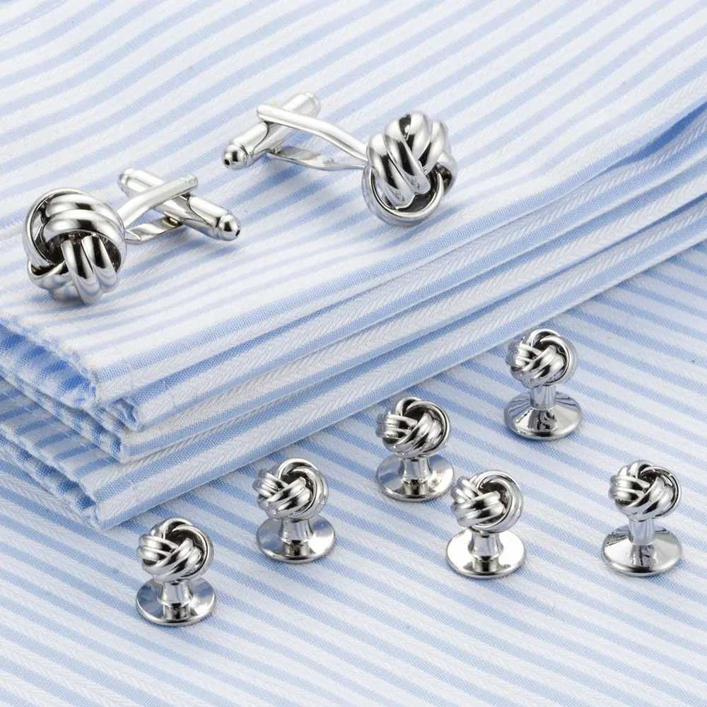 Vajra Cufflinks Stud Set 8-Piece Luxury Gemelos Silver Knot Tail Coat Collar Stud Set Bonito Gemelos 536T250412