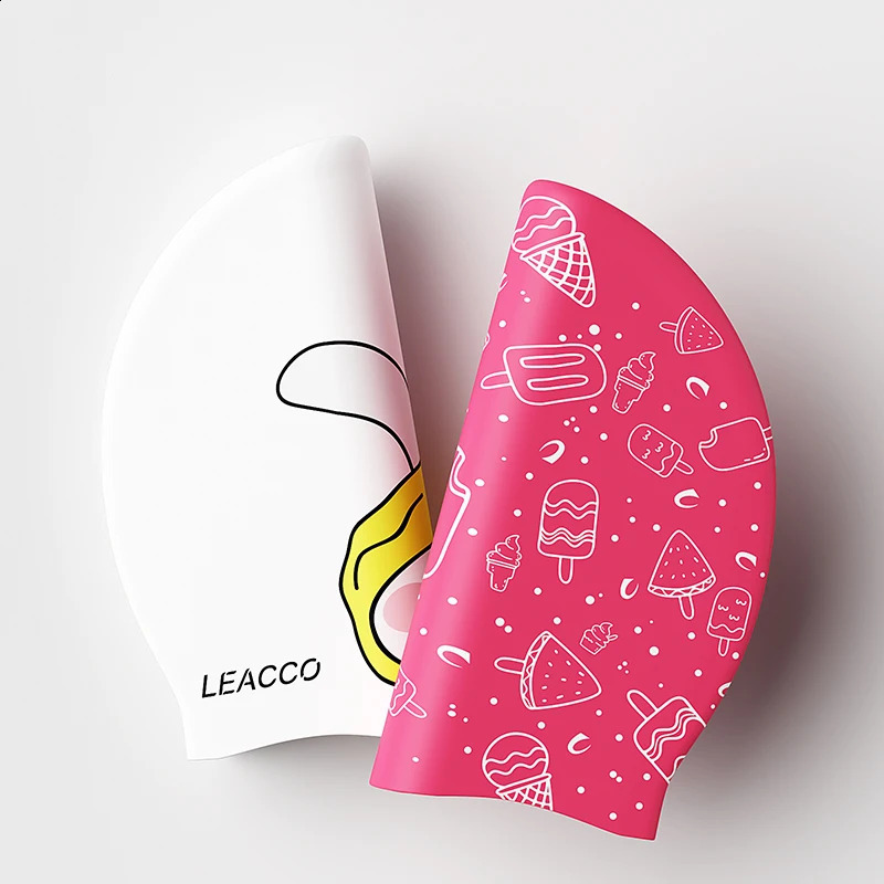 childrens high elasticity silicone professional swimming cap with cartoon print various cute styles soft and waterproof 250411