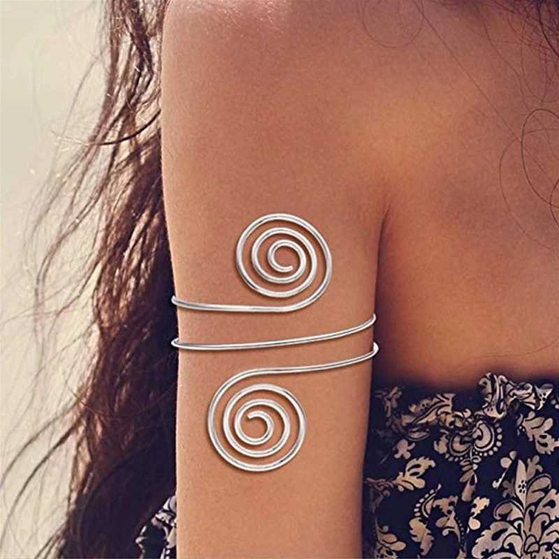 Alloy Spiral Armband Swirl Upper Arm Cuff Armlet Bangle Bracelet Egyptian Costume Accessory for Women Gold Silver ColorC250411