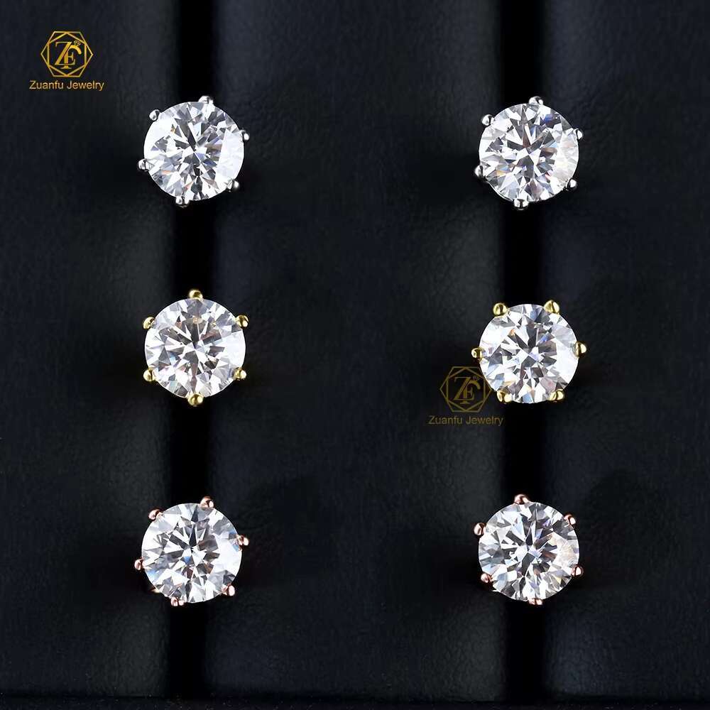 Vintage 2024 Silver 925 6 Prong Simple Stone Round Shape 6.5mm D-VVS Moissanite Stud Earrings