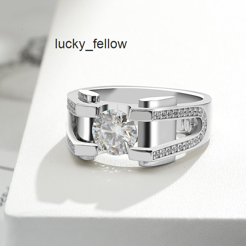 White Gold S925 Silver Rings DVVS1 Moissanite 1CT 2CT Round Shape Moissanite Stones Men Silver 925 Ring