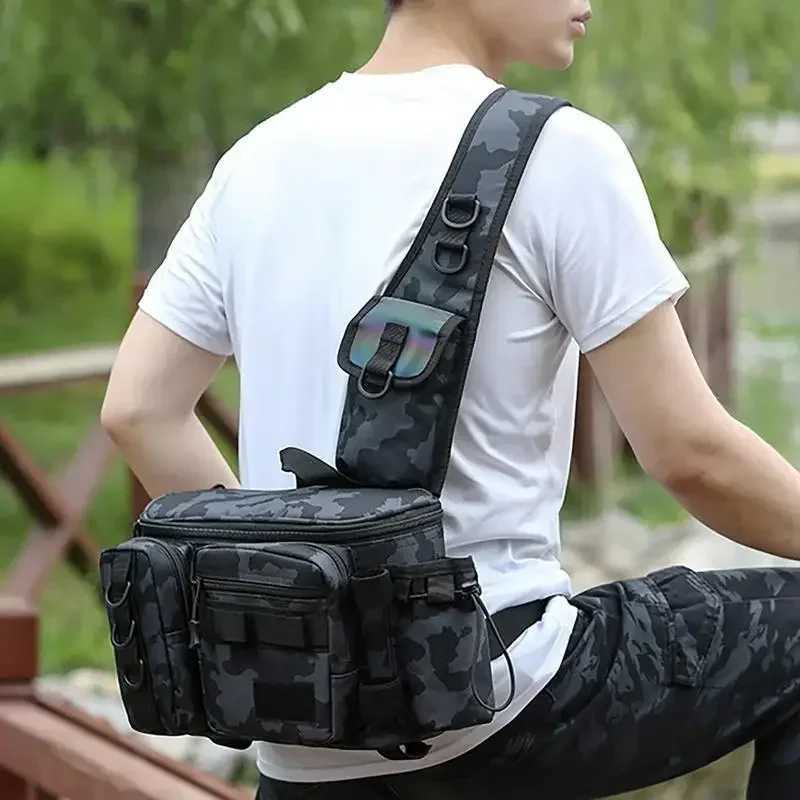 Fishing Waist Pack Sling Bag Lures Gear Tackle Storage Rod Holder Water-Resistant Cross Body Pouch Fly Fishing Bag Lightweight Z250411