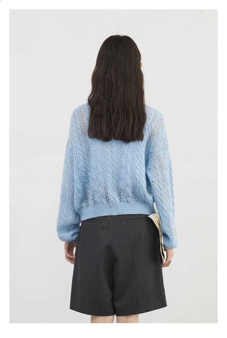 CHIC VEN Female Cardigan Loose Casual Mohair Hollow Knitted Sweaters Female Short Jumpers Spring Summer 2025 Tops 250411