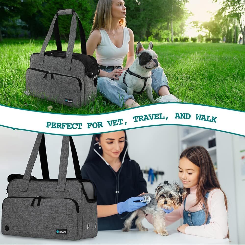 PetAmi Small Dog Wallet Strap, Soft Edge Pet Tote Bag with Pocket, Portable Kitten Travel Tote, Airline Approved Breathable Mesh, Fecal Bag Dispenser,