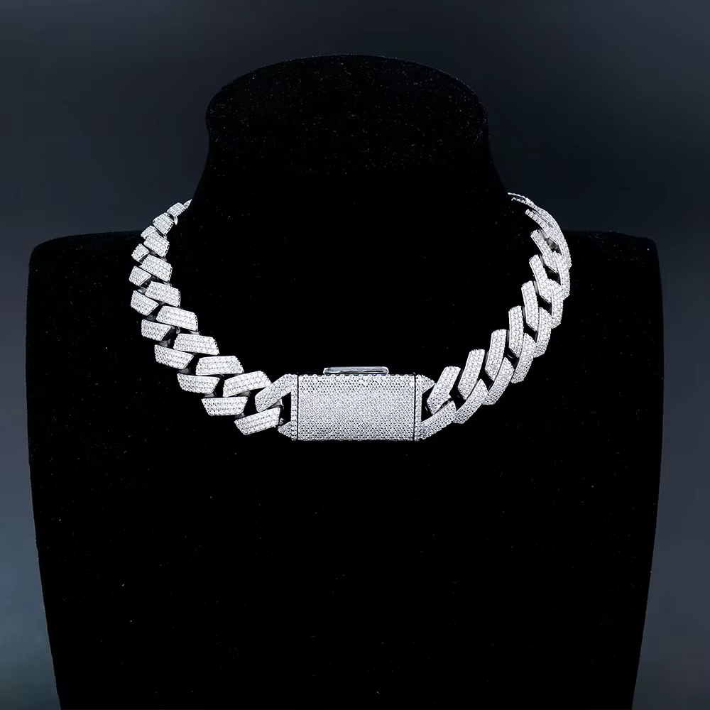 Sterg Sier With Full of Moissanite Stones Hip Hop 8mm Width Prong Setting Cuban k Bracelet for Men