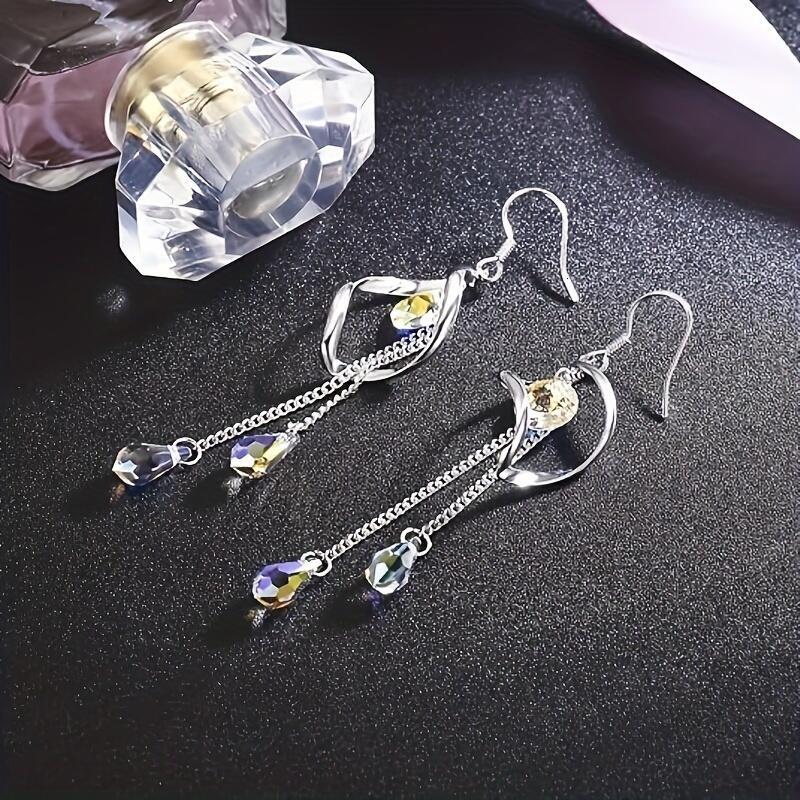 Platinum-Plated Color Change Multi-Teardrop Earrings Made with Aurora Borealis Austrian Crystals