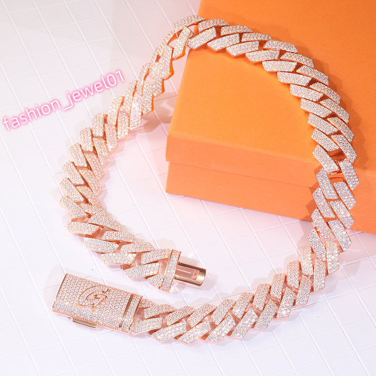 Customized 25.5mm Hip Hop Jewelry S925 Silver Solid Back Cuban Link Chain D Color Vvs Moissanite Rose Gold Plated Heavy Chain