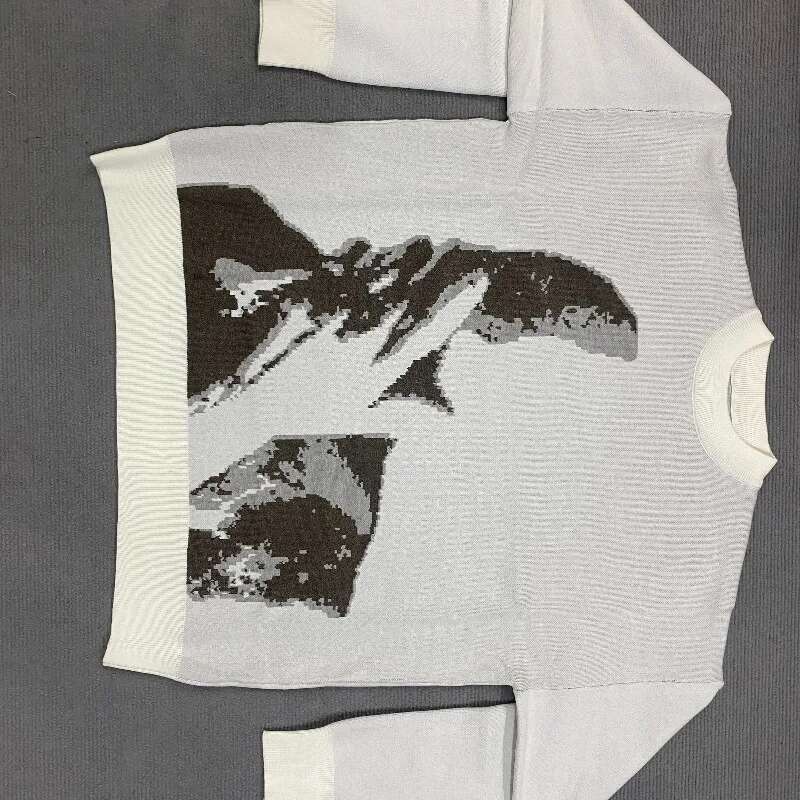 Women's Knitting Gothic Print Pattern O Neck Pullover Sweater Streetwear Girls Oversized Haruku Knitwear Y2k Sweaters