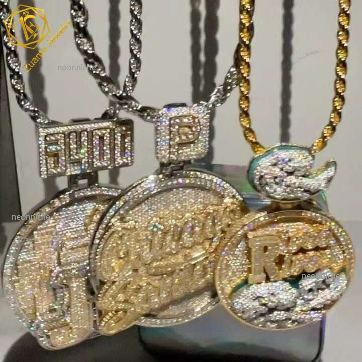 Custom Hip Hop Jewelry Moissanite Dias Necklace Pendant Initial Letter Sier Iced Out Pendants