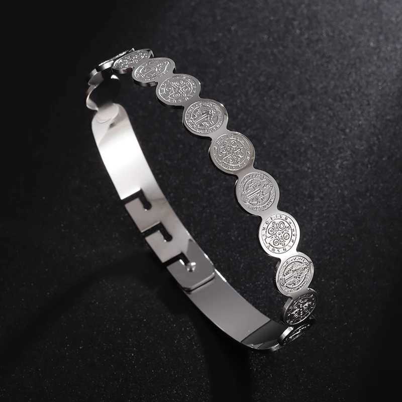 Men Women Catholic San Benito Cross Jesus Stainless Steel Bracelet Religious Jewelry Fashion Amulet Gift forC250411