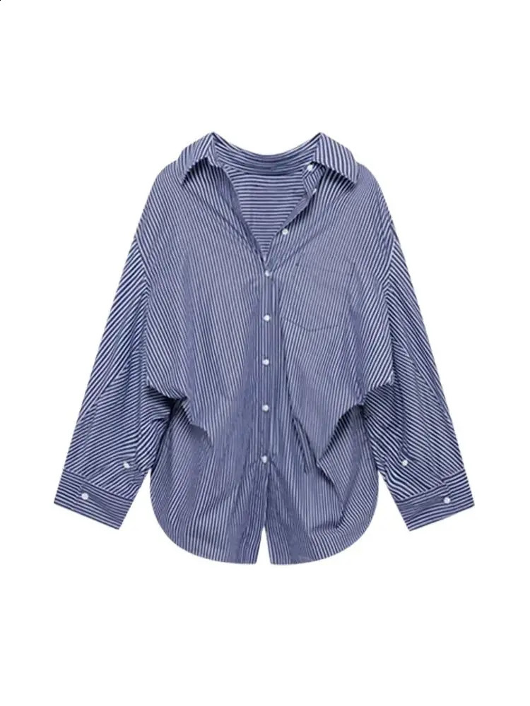 TRZA Womens Oversized Poplin Shirt Long Sleeve Button-Up Chic Blouse Fashionable Top for Ladies 250411
