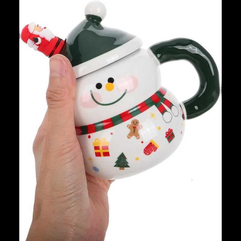 Christmas Snowman Mugs with Lid Porcelain Christmas Coffee Mugs with Spoon for Coffee Hot Chocolate - Christmas Ceramic Cute Drinkware Y251112