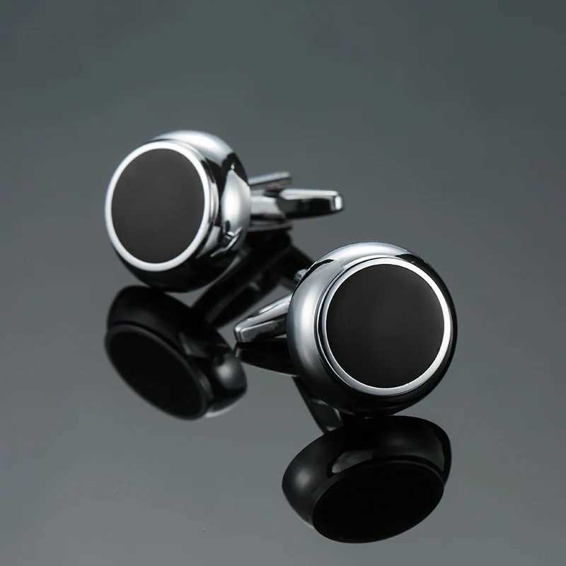 Classic mens shirt cufflinks copper metal round black enamel cuffs button set accessories wedding jewelry giftsT250412