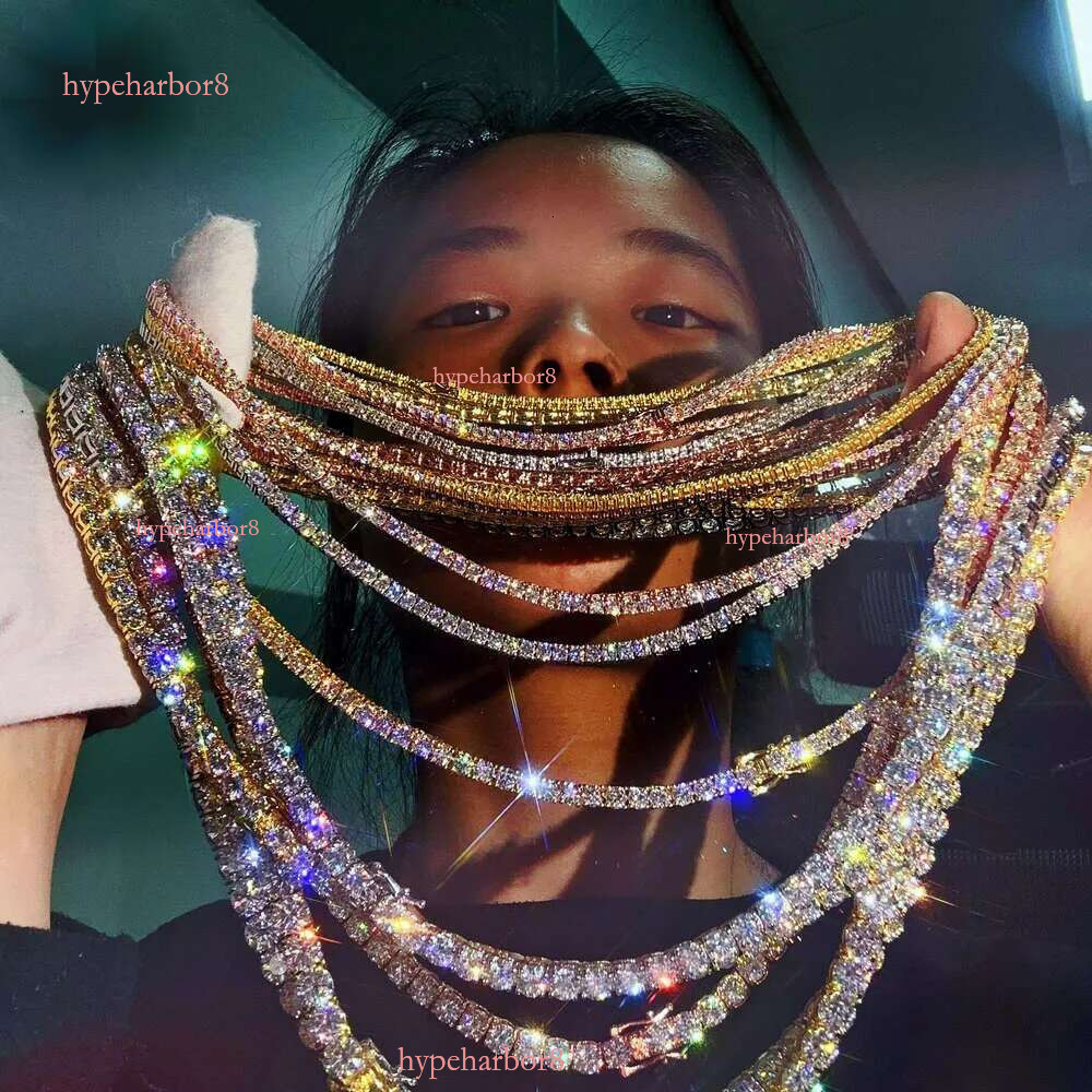 Custom hip hop Jewelry necklace 6mm 8mm Sterg Sier hiphop chain VVS Moissanite Tennis Chain
