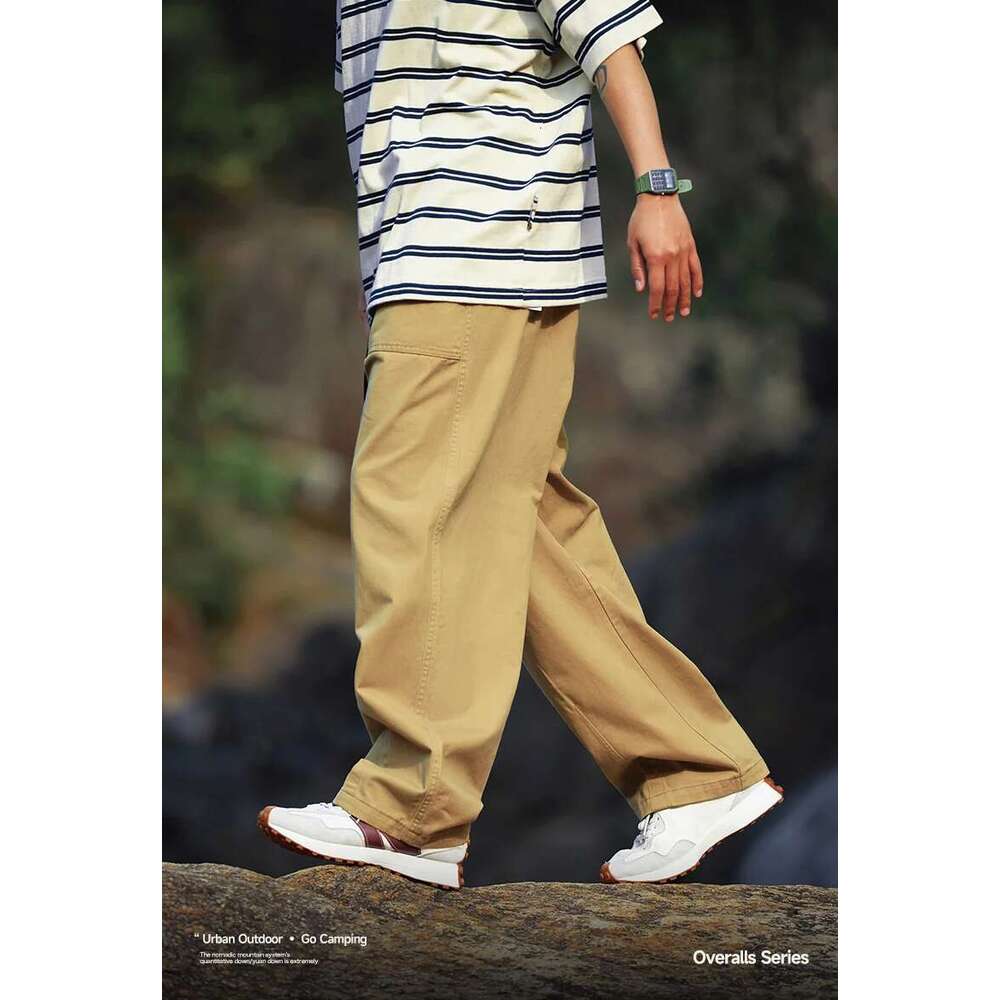 Pink Wide Mens Slacks Elastic Waist 100% Cotton Trousers Unisex Straight Leg Pants