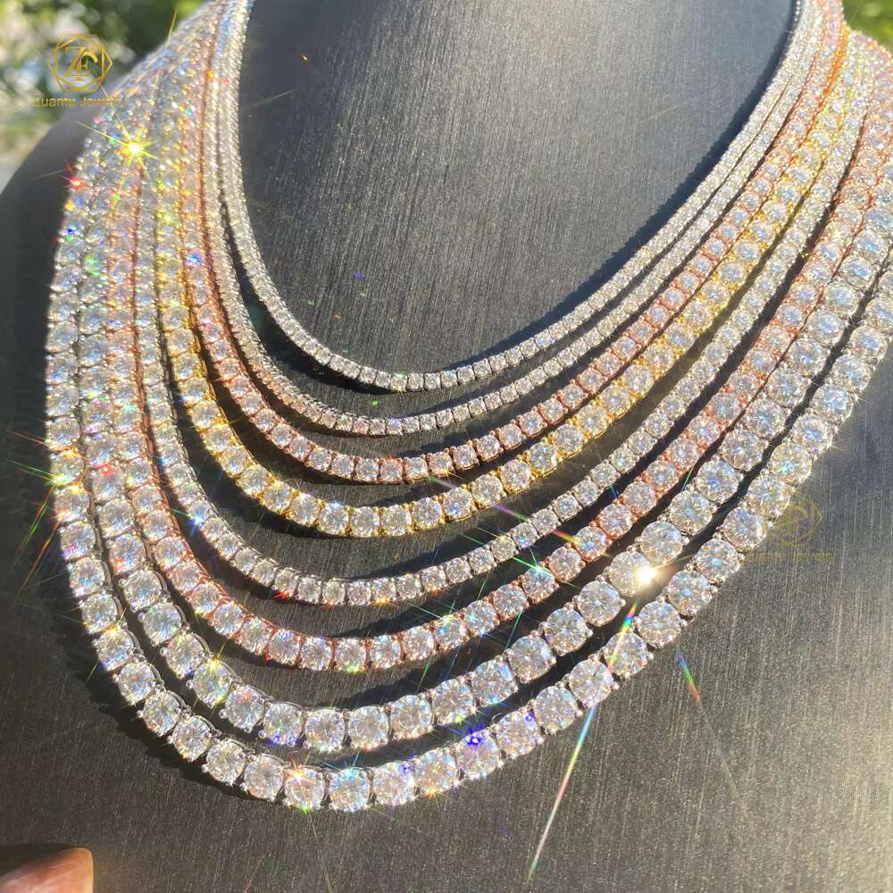 Hip Hop Jewelry 2.0mm-6.5mm Pass Diamond Tester Large Stock VVS Moissanite Diamond 925 Silver Iced Out Tennis Chain Necklaces