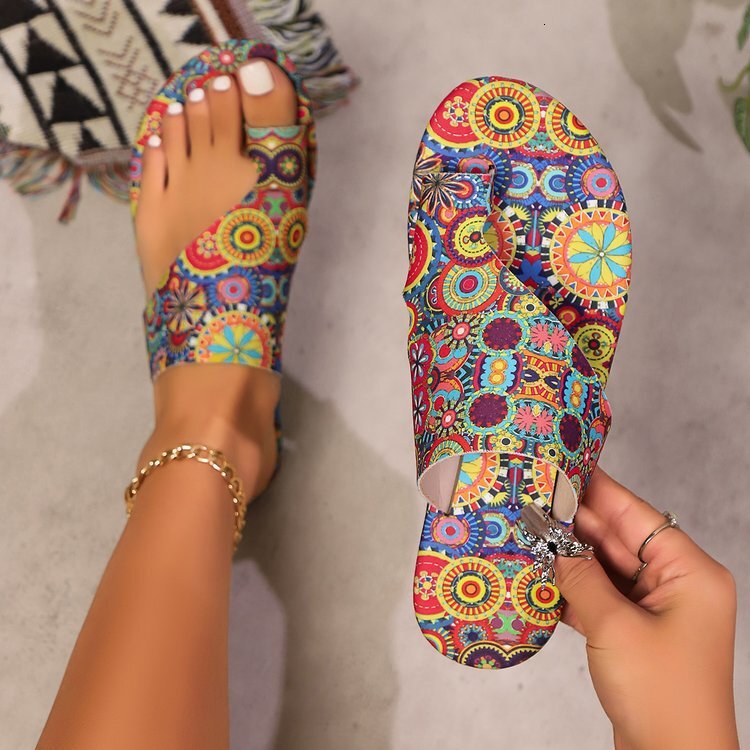 Large Women's Ethnic 2025 Summer New Breathable Print Toe Roman Style Sandals
