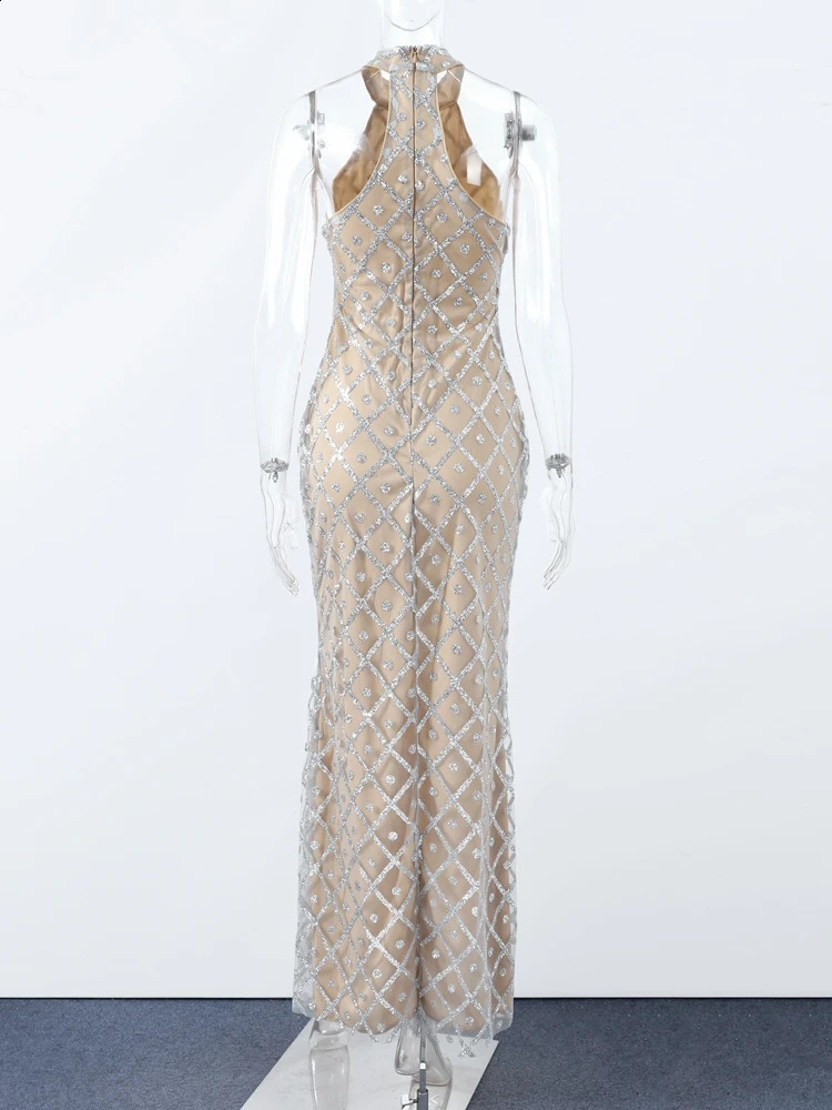 Sleeveless camisole sequin long dress for women ultra-thin shoulder no split party dress summer sexy shiny evening dress 250408