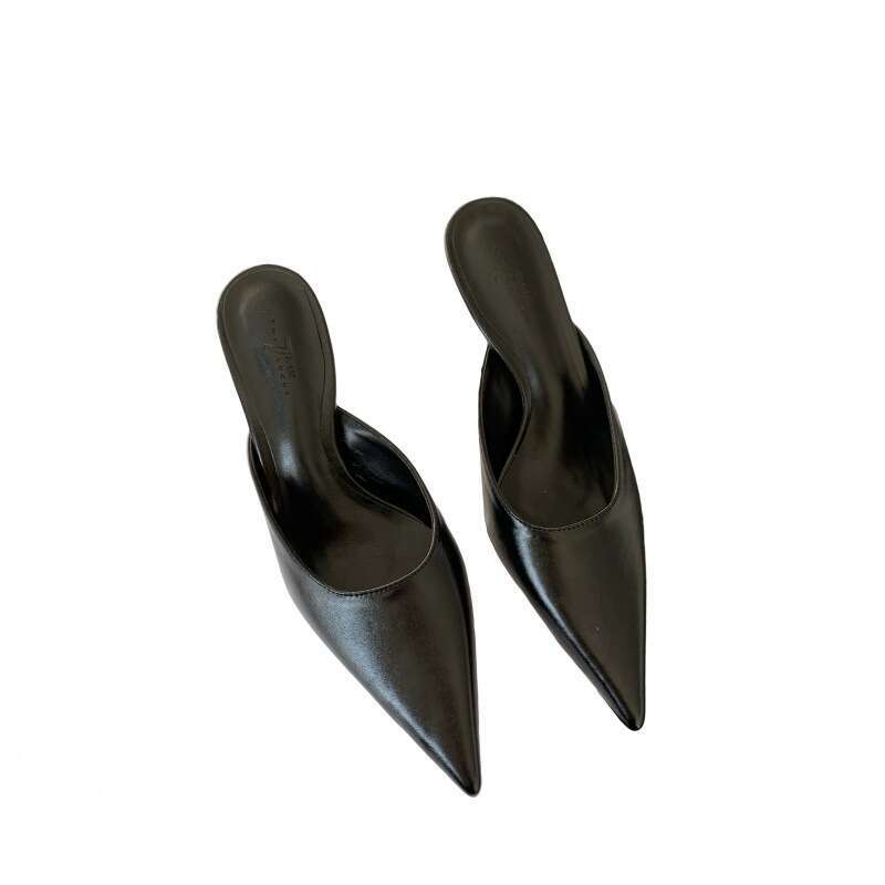2025 Spring/Summer New Pointed Heel Fashion with Back Headless and Empty Sandals, Thin High Heels, Half Dragged Women's Shoes