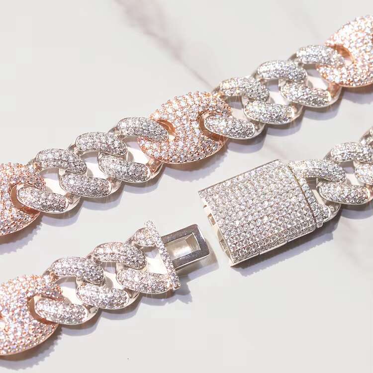Customized Miami Jewelry S925 Silver with VVS Moissanite 15mm Necklace PASS TEST Plated Gold Iced Out TWO TONE Cuban Link Chain