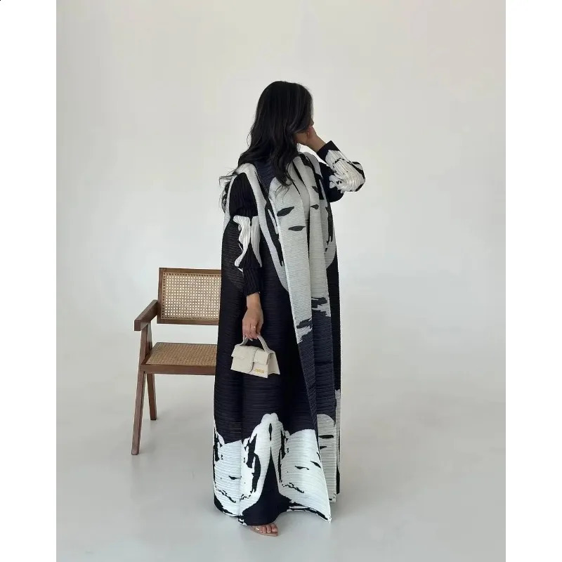 KAF Womens y Long Abaya SpringSummer Collection Retro Printed Original n Loose Large Open cardigan Tie Arab 250411